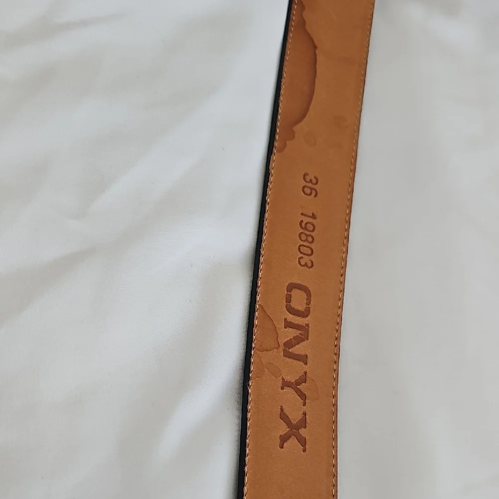 Onyx Black Leather Belt with Gold-Tone Western Buckles